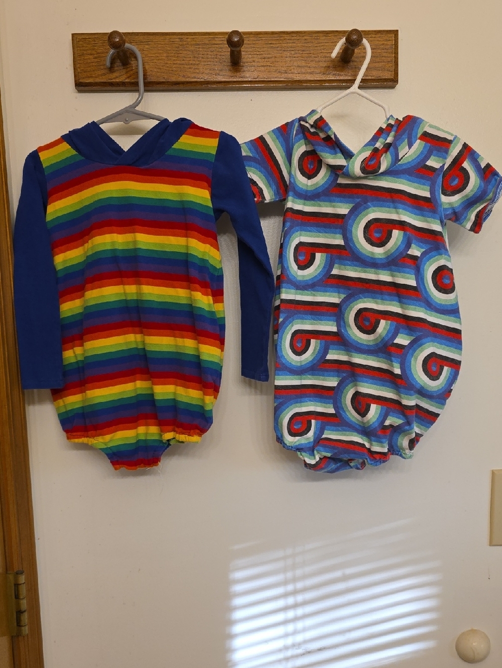 Kids Rainbow Stripe Hooded One-Piece Romper